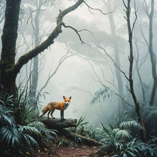 Curious Fox in Misty Watercolor Forest