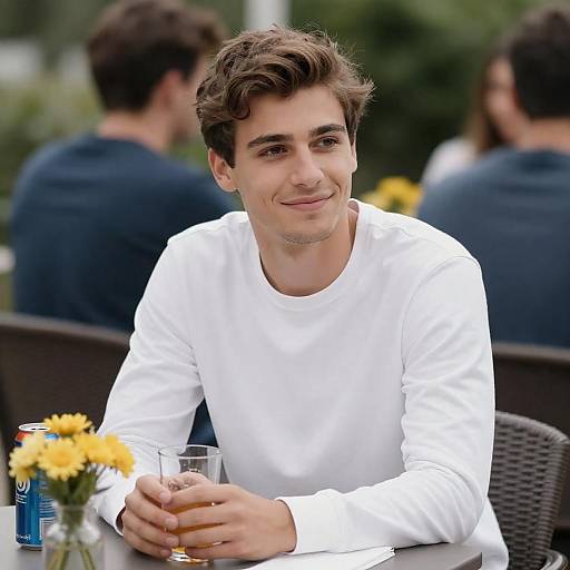 Young Man at Outdoor Café Table