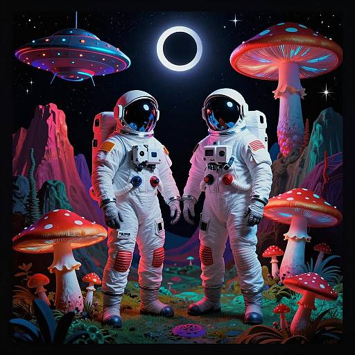 Astronauts in Psychedelic Alien Landscape