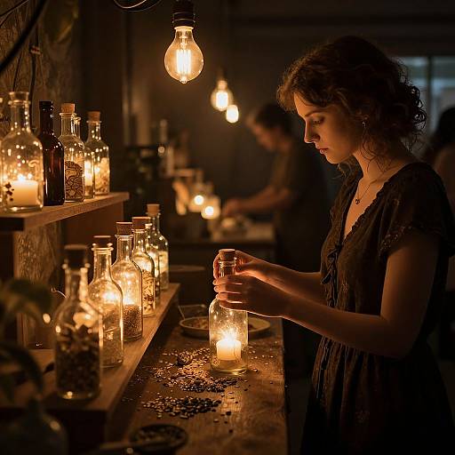 Mysterious Glowing Bottles and Woman
