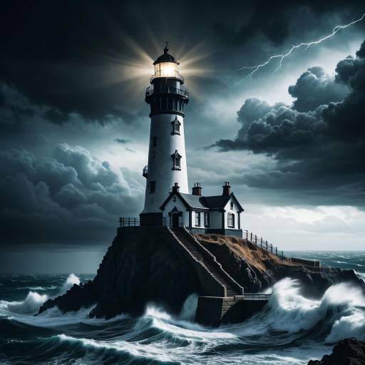 Gothic Lighthouse in Stormy Night