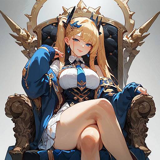 Smug Twintail Queen Sitting on Throne