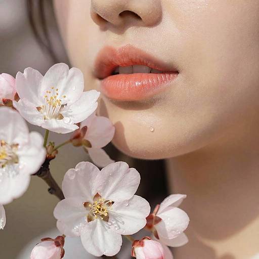 Peachy Lips with Blooming Flowers