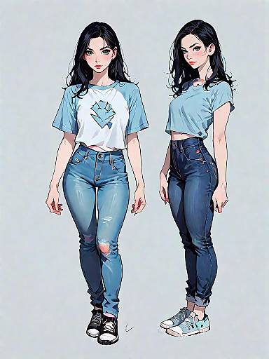 Digital Illustration of Two Casual Women in Jeans