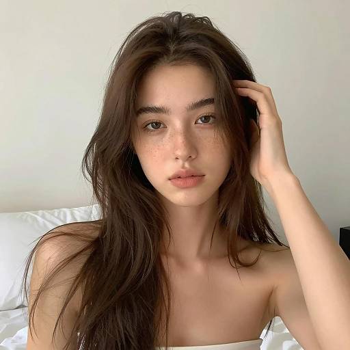 Young Woman with Long Brown Hair and Freckles