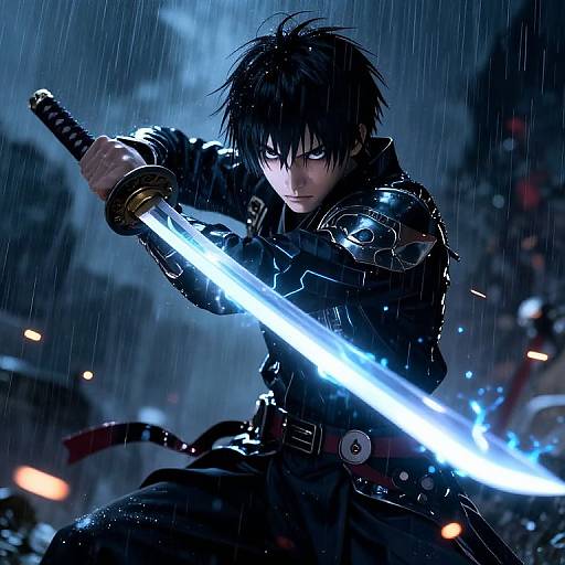 Anime Warrior in Stormy Battle