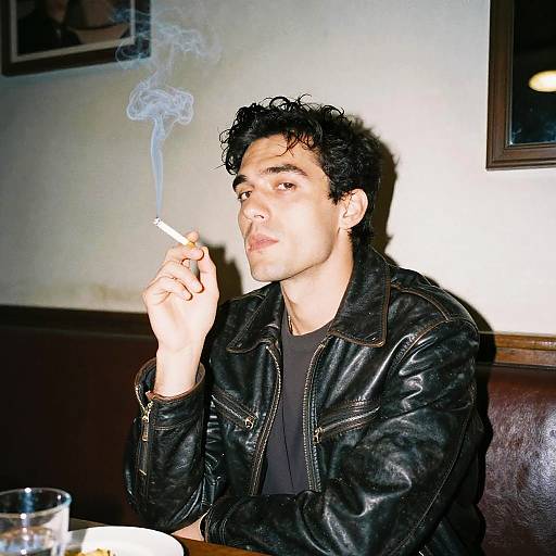 Man Smoking Cigarette in Leather Jacket