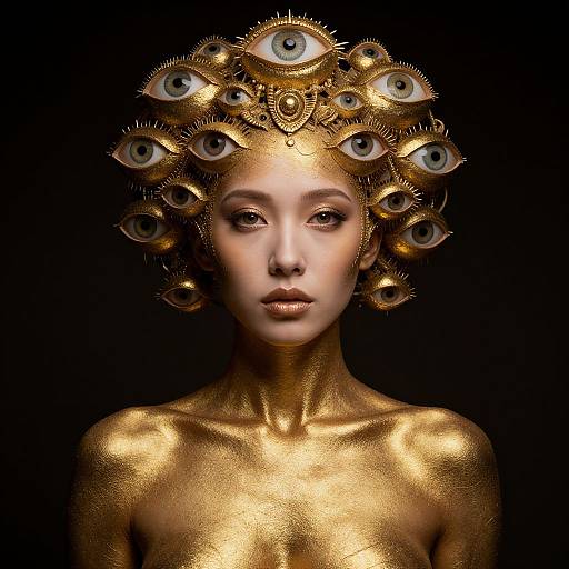 Mysterious Woman with Incan Gold and Multiple Eyes
