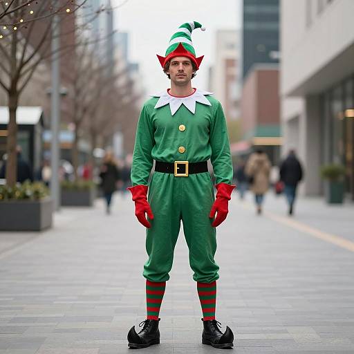 Festive Adult Elf Costume in Urban Scene