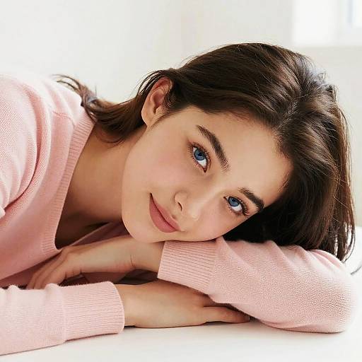 Young Woman Relaxing in Pink Sweater