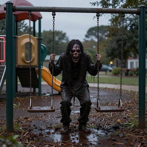 Horrifying Monster on Playground Swings