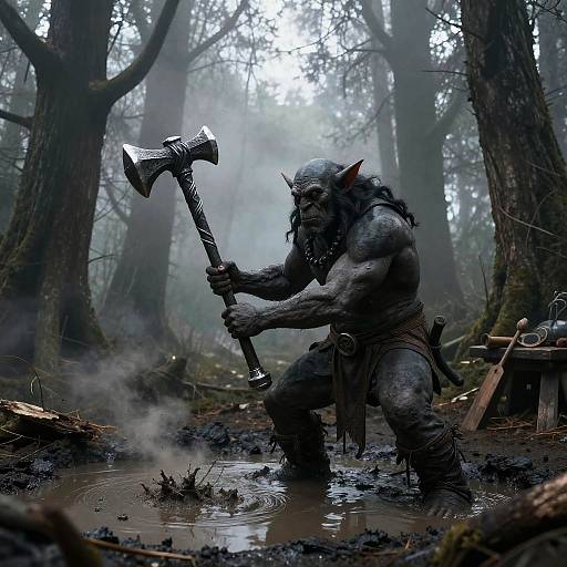 Troll Blacksmith Crafting Mithril Flail