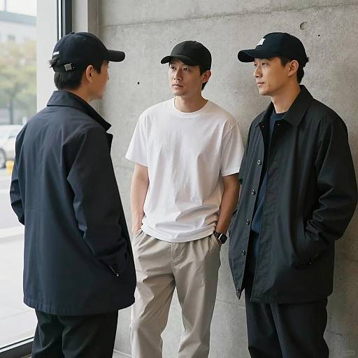 Three Men Standing Near Concrete Wall
