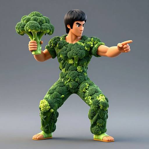 3D Broccoli Bruce Lee Fighting Stance