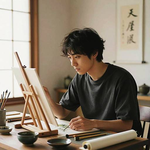 Japanese Male Artist in Minimalist Studio