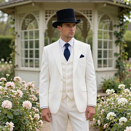 Elegant Man in Garden with Gazebo