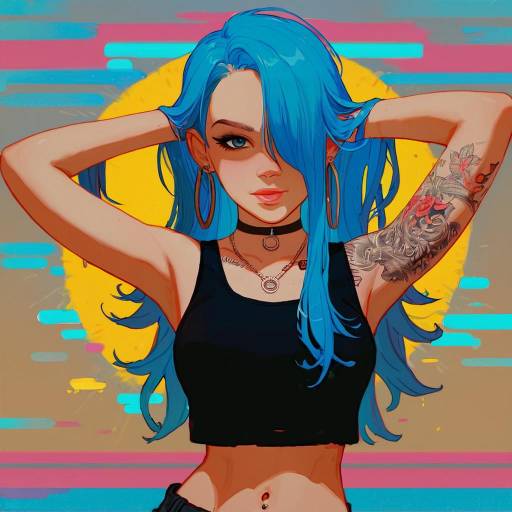 Stylish Blue-Haired Girl with Tattoos