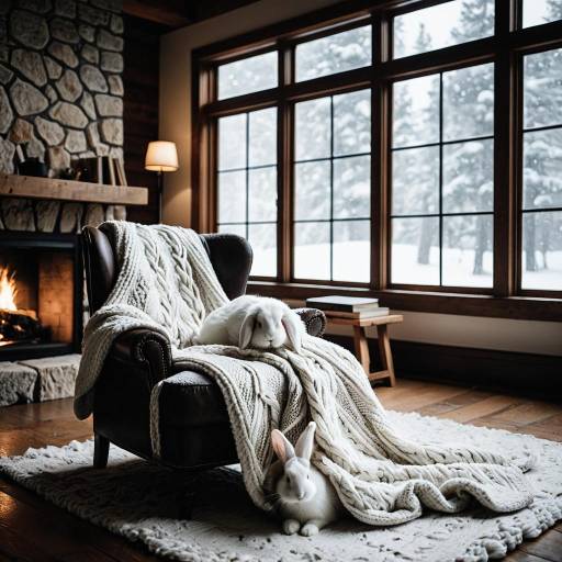 Cozy Winter Loft with White Rabbits and Fireplace