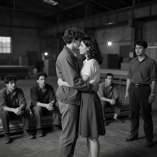 Emotional Embrace in an Industrial Scene