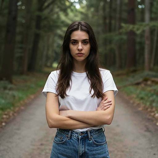 Young Woman Standing on Forest Path