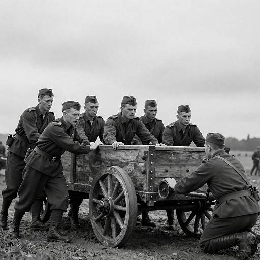 Intense Black-and-White Soldiers with Artillery