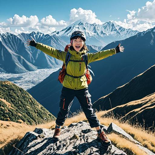 Adventurous Traveler on Mountain Ridge