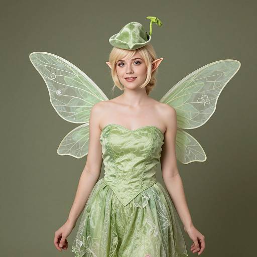 Blonde Pixie Fairy in Green Dress