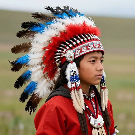 Young Red Indian Boy in Headdress