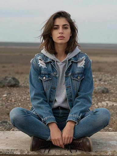 Moody Denim Portrait on Rocky Ledge