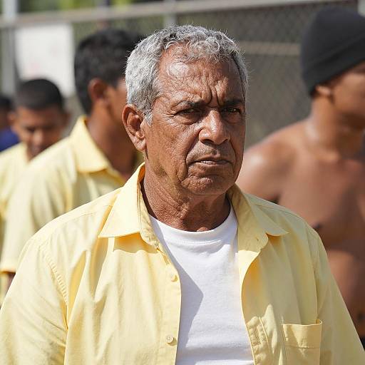 Serious Middle-Aged Man in Yellow Shirt Outdoors