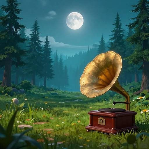 Gramophone in Moonlit Forest