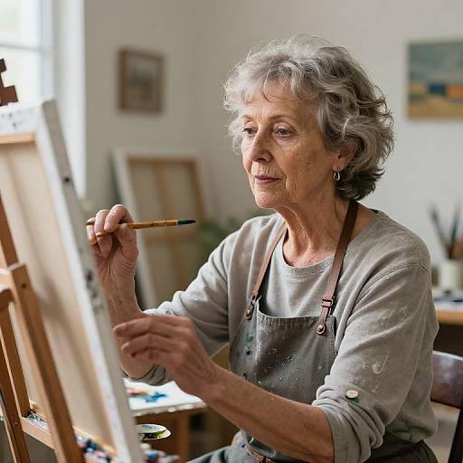 Elderly Female Artist in Sunlit Studio