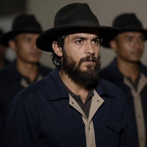 Intense Bearded Man in Dim Lighting