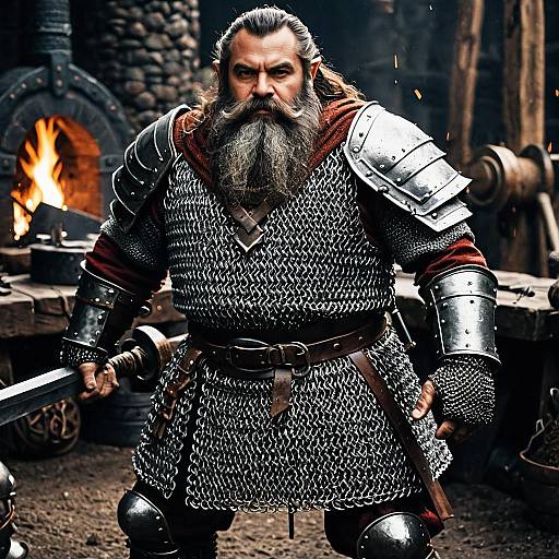 Robust Dwarf Blacksmith in Heavy Chainmail