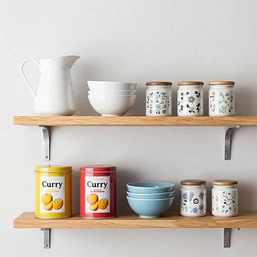 Neatly Arranged Kitchen Shelf Display