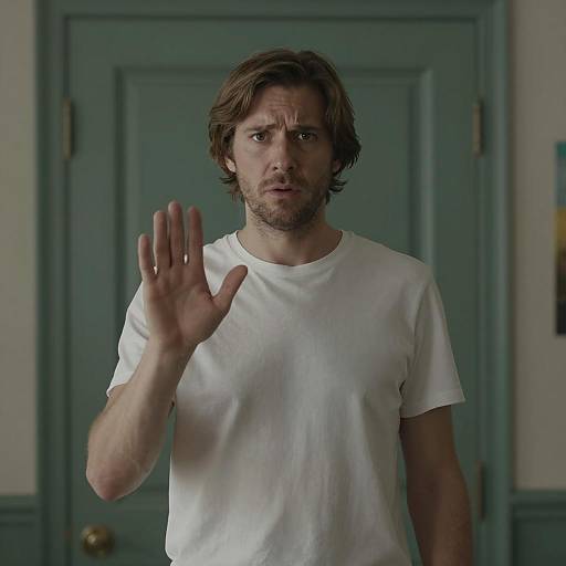 Concerned Man by a Green Door