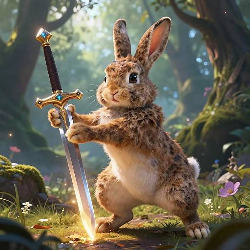 Heroic Bunny with Glowing Sword