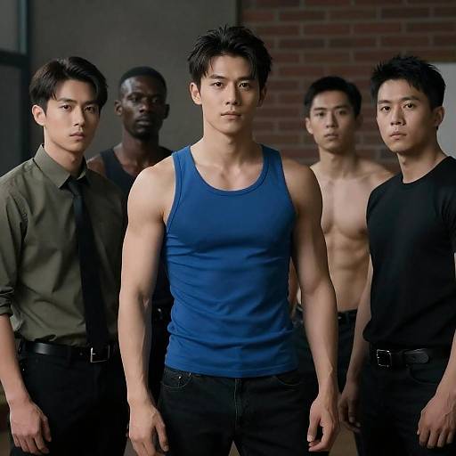 Four Men in a Dimly Lit Room