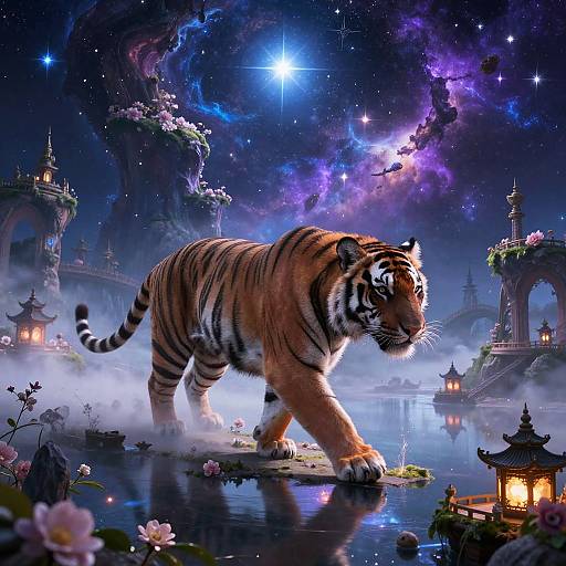 Celestial Tiger in Cosmic Nebula