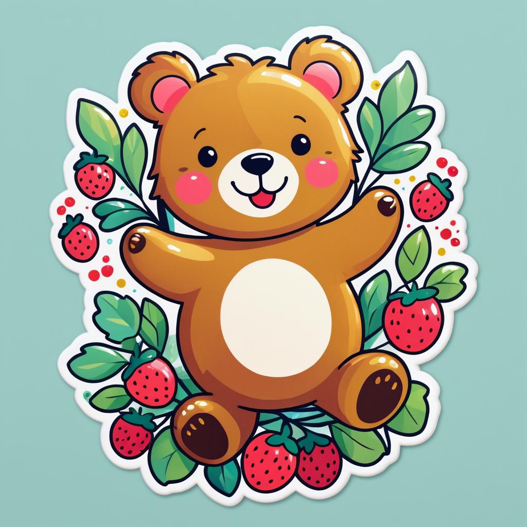 Joyful Bear in Whimsical Sticker Art