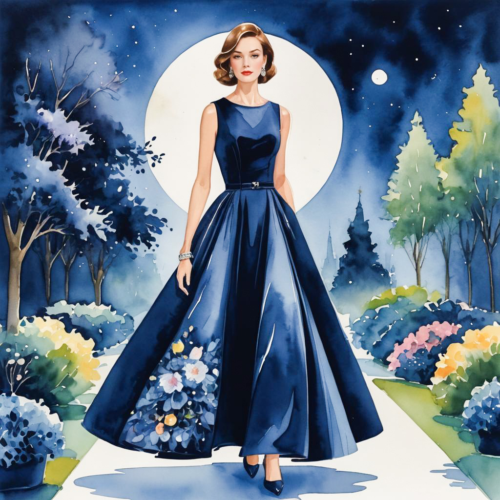 Elegant Pear-Shaped Woman in Moonlit Garden