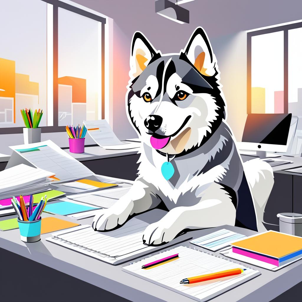 Cheerful Husky Working in Modern Office