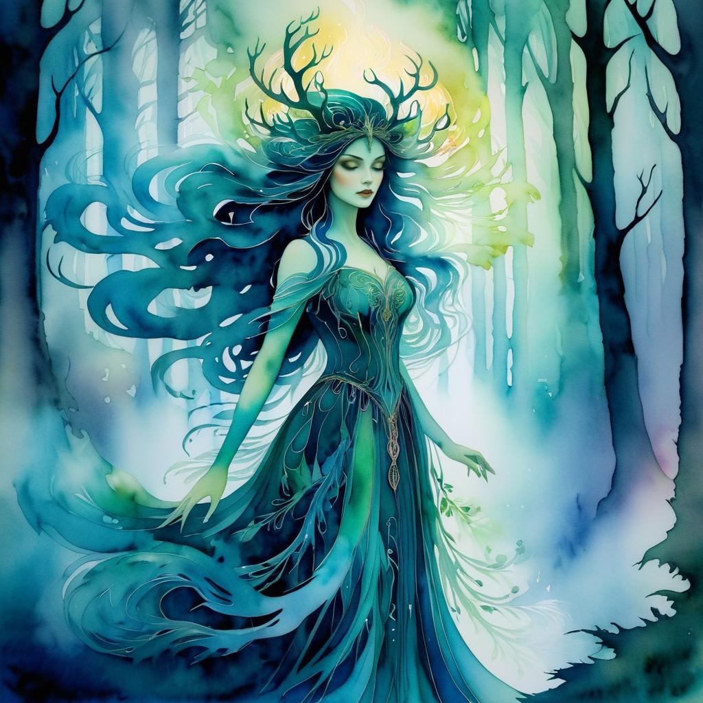 Enigmatic Forest Spirit in Watercolor