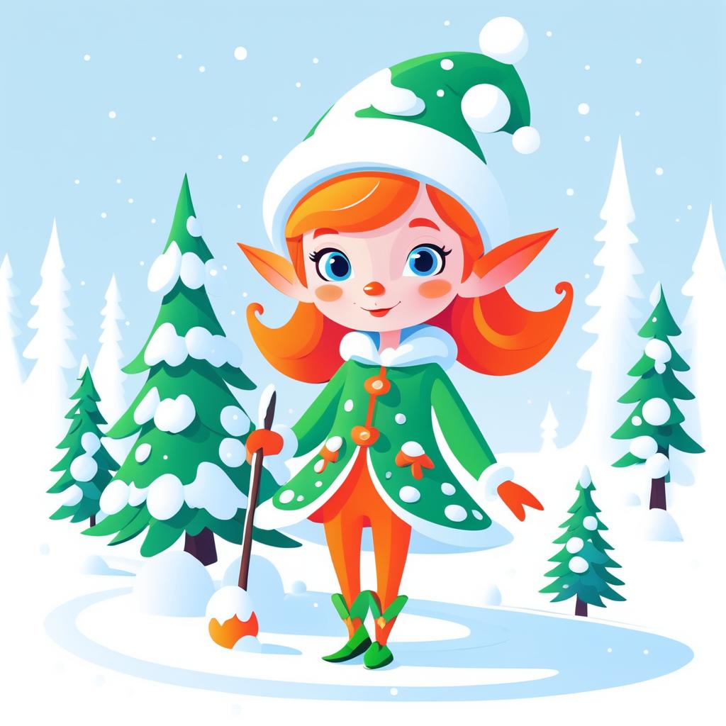 Whimsical Elf Character in Snow Illustration