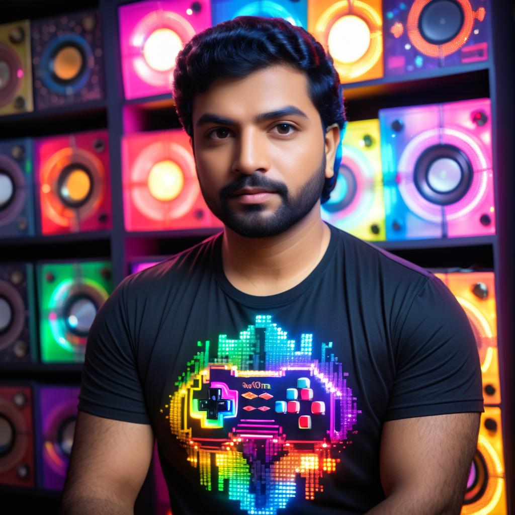 Cinematic Retro Gamer Portrait in Sequins