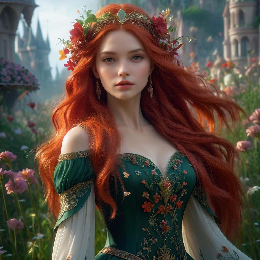 Fantasy Woman with Flowing Red Hair