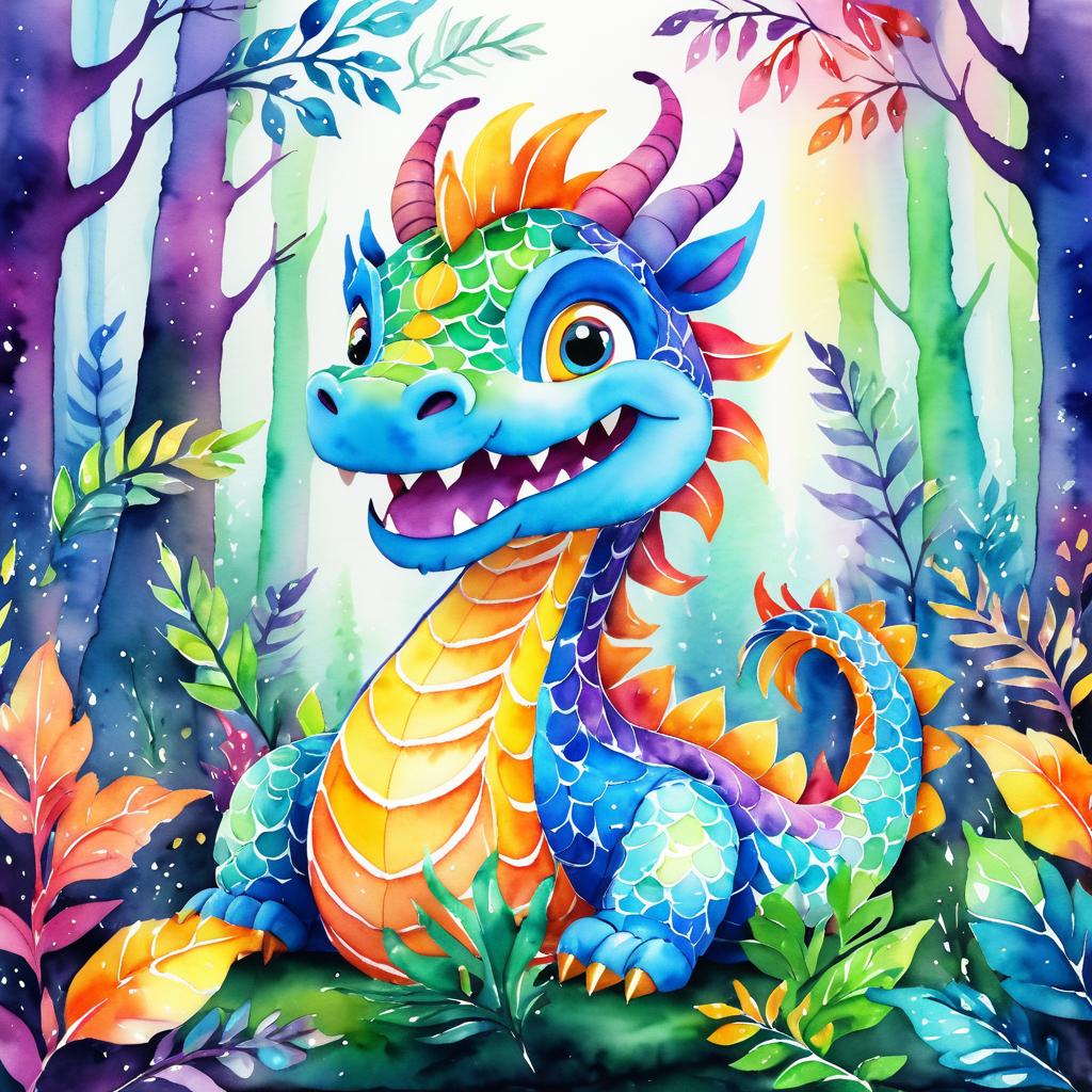 Cheerful Dragon in a Magical Forest