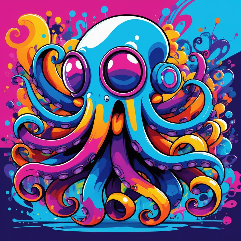 Vibrant Cartoon Octopus Graffiti Art