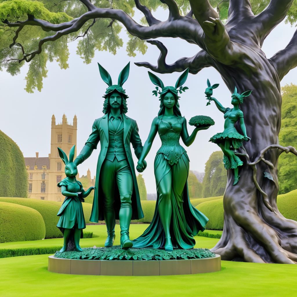 Fantastical Statue with Rabbit and Tree