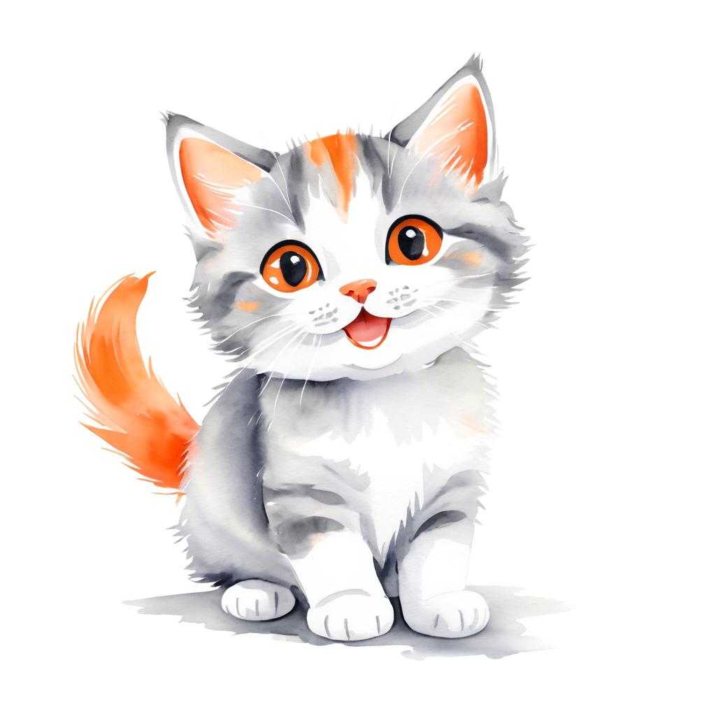 Playful Kitten Watercolor Illustration